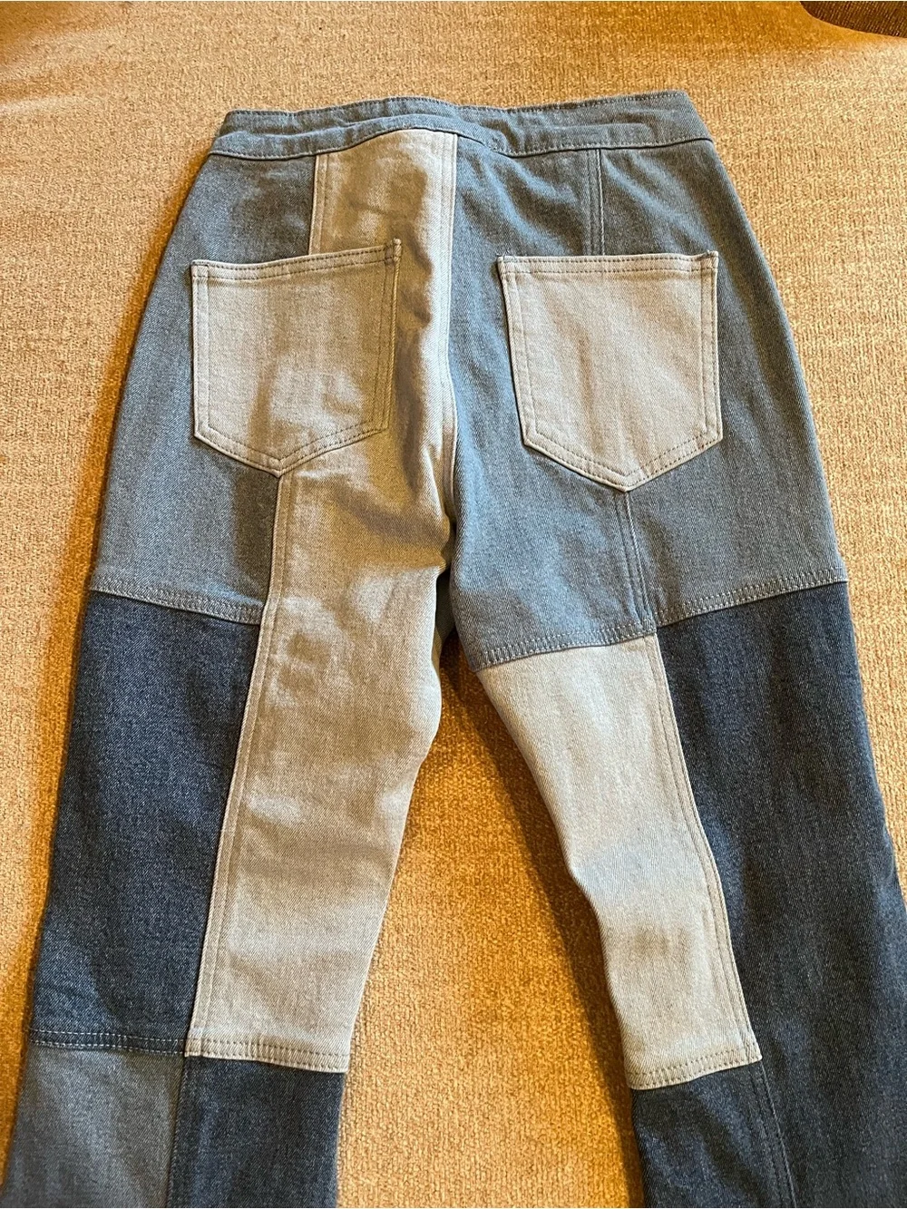 Peach Love California Two-Tone Patchwork Bootcut Jeans - Dark Gray & Light Gray